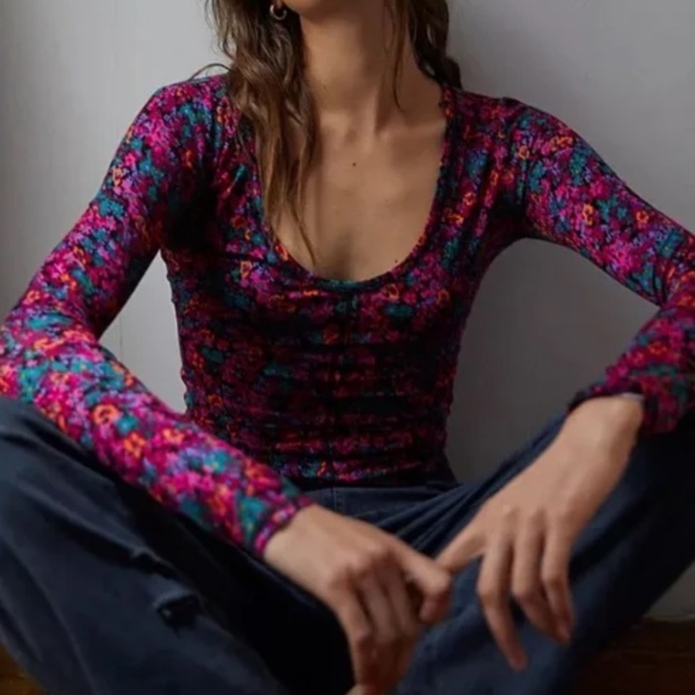 Free People Coffee Club Long Sleeve Floral Top